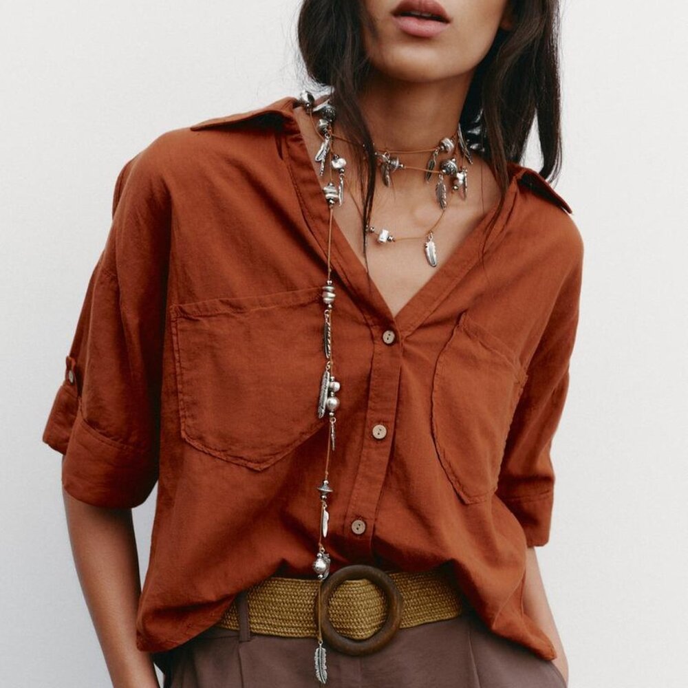Zara linen blend cropped shirt